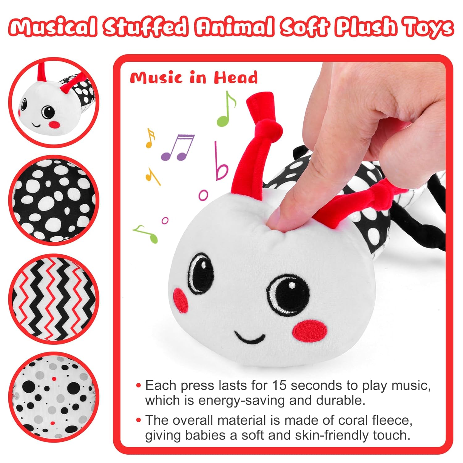 Baby Toys 0-12 Months - Musical Caterpillar Stuffed Animal Soft Plush Toys for Infant Girls Boys 3