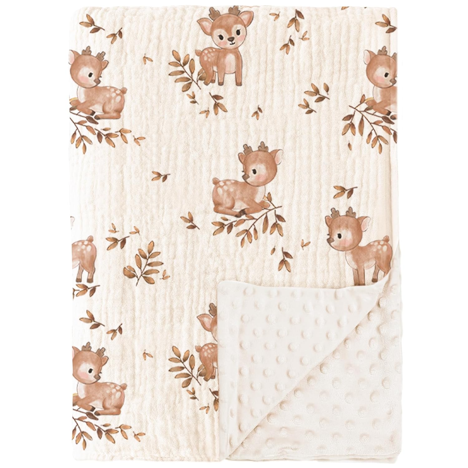Konssy Baby Blankets for Unisex Boys Girls, Super Soft Nursery Minky Blankets with Muslin Cotton