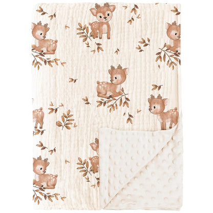 Konssy Baby Blankets for Unisex Boys Girls, Super Soft Nursery Minky Blankets with Muslin Cotton