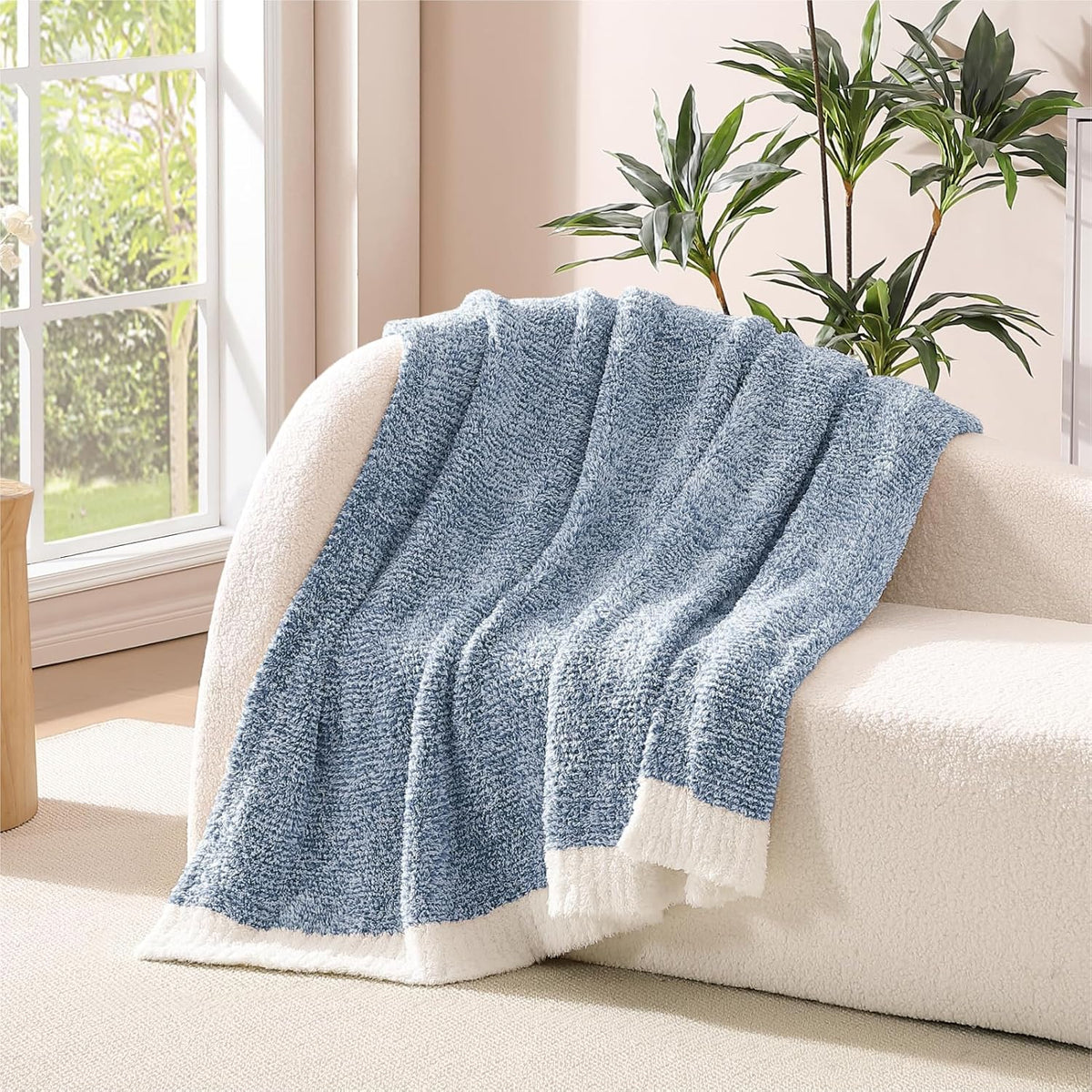 WRENSONGE Throw Blanket Cationic Dyeing Blue Soft Cozy Fluffy Warm Hand Made Weave Throw Blankets