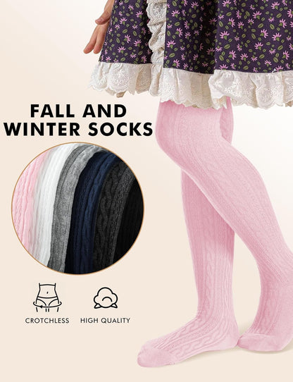Baby Girls Tights Cable Knit Toddler Leggings Winter Solid Cotton Tights School Stockings 2 Pack