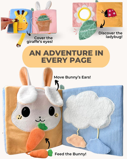 Toodly Soft Baby Book with Mirror - Crinkle Cloth Sensory Book, 0-18 Months