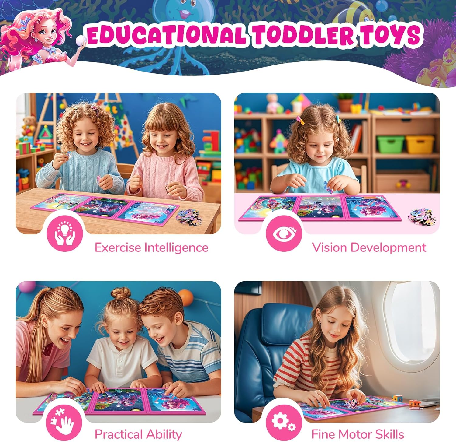 Magnetic Jigsaw Puzzles for Toddlers Kids 3-8 Girls,(3 36-Pieces) Travel Puzzles Toys for Kids Ages