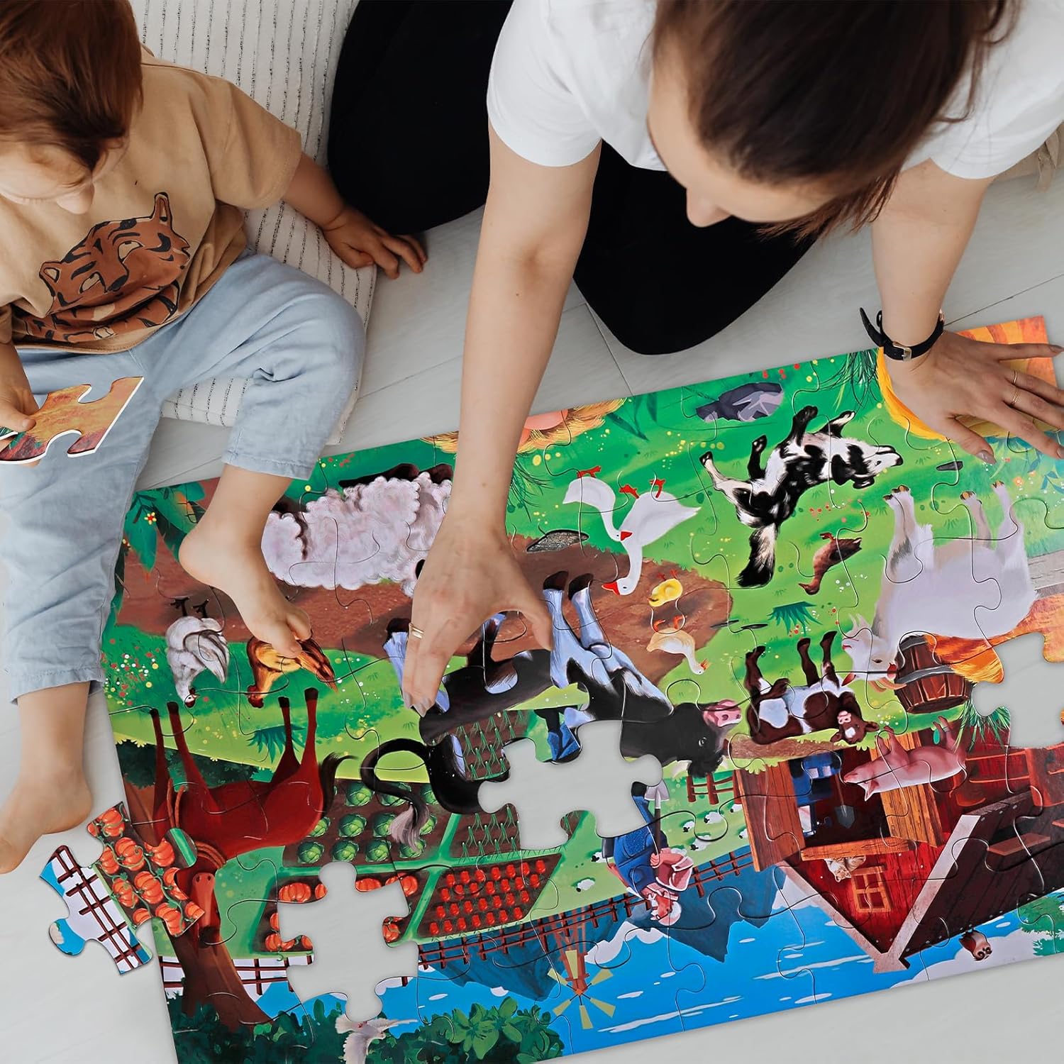 Jumbo Floor Puzzle for Kids,Farm Animals Jigsaw Large Puzzles,48 Piece Barn Puzzle for Toddler Ages