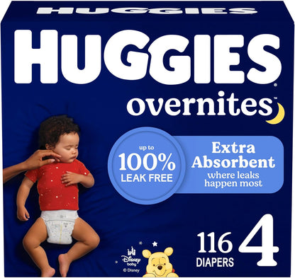 Huggies Size 4 Overnites Baby Diapers: Overnight Diapers, Size 4 (22-37 lbs), 116 Ct (2 Packs of