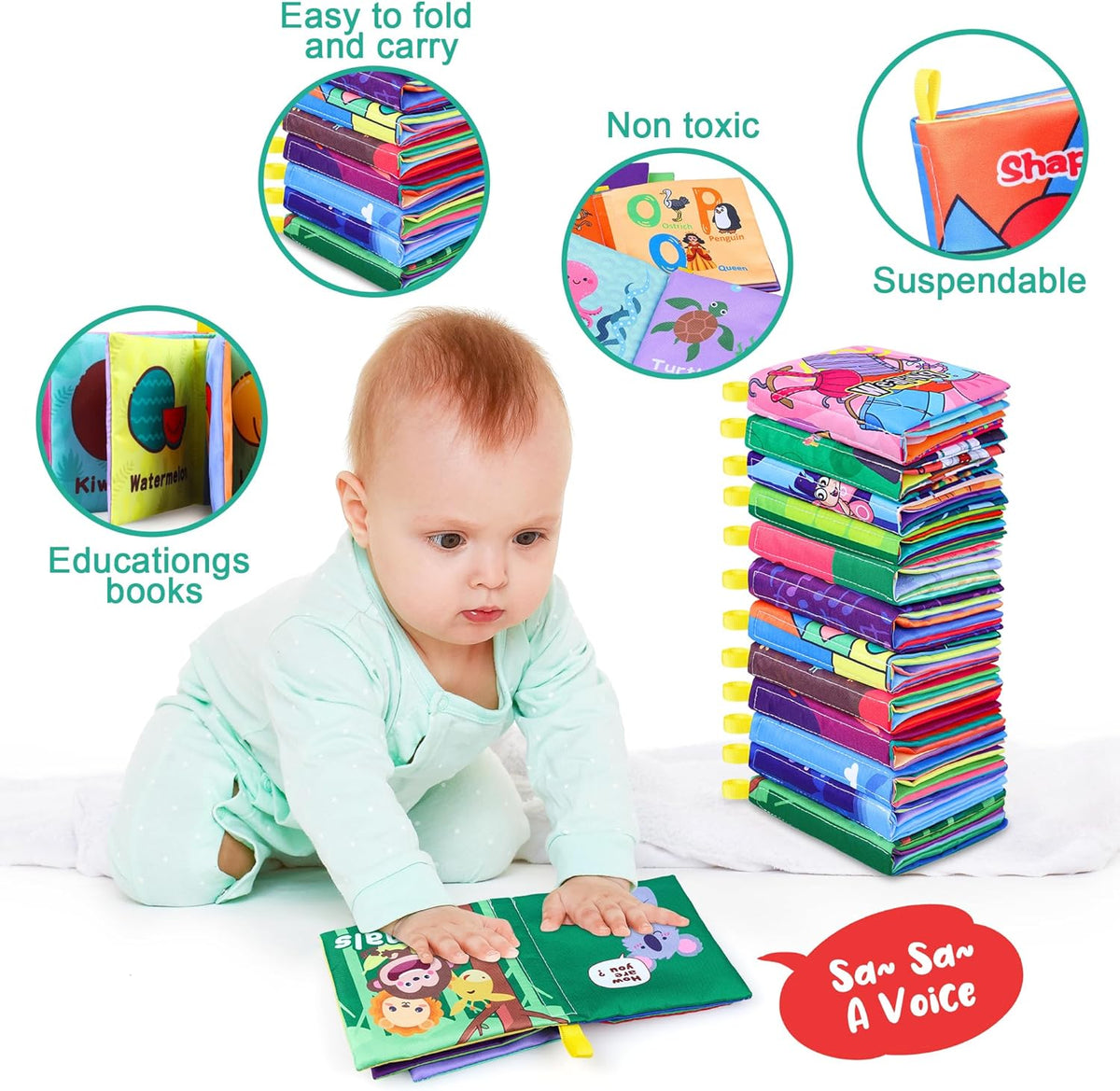 Baby Bath Books, Fabric Soft Baby Cloth Books, Early Education Toys, Waterproof Babies Book for