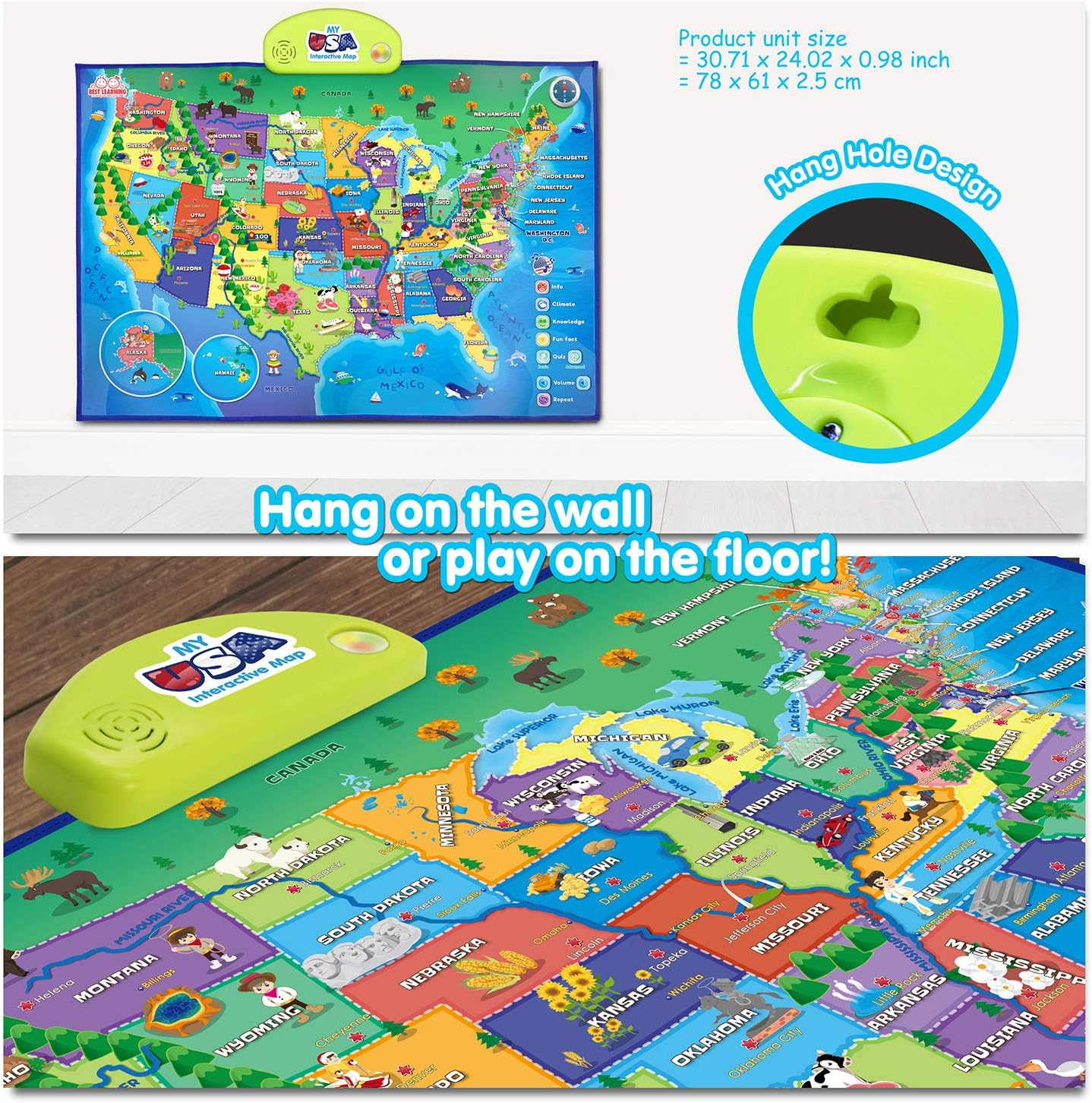 BEST LEARNING i-Poster My USA Interactive Map - Educational Talking Toy for Kids of Ages 5 to 12