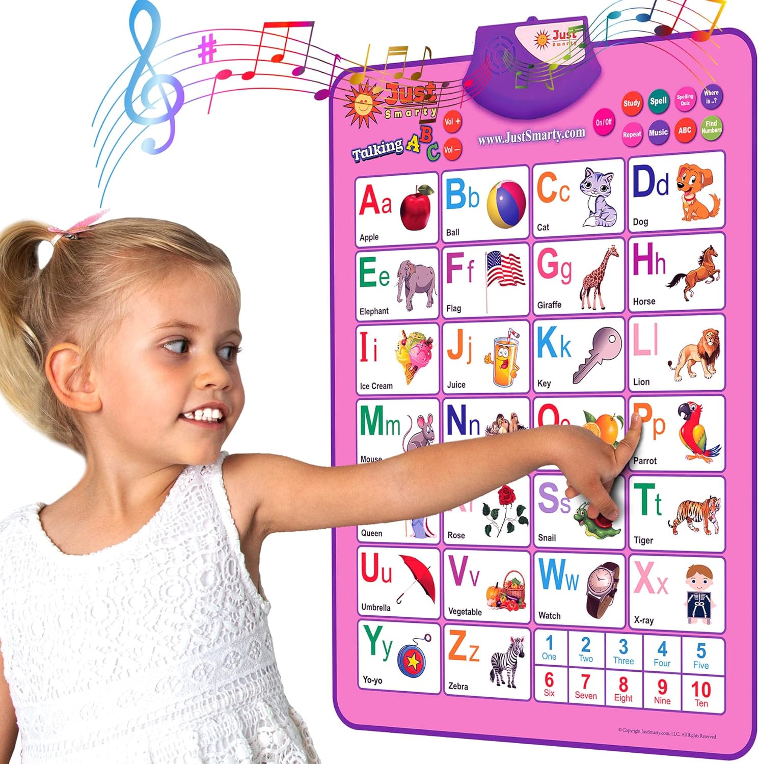 Just Smarty Interactive Alphabet Wall Chart | Talking ABCs & 123s Music Poster | Learning Toys for
