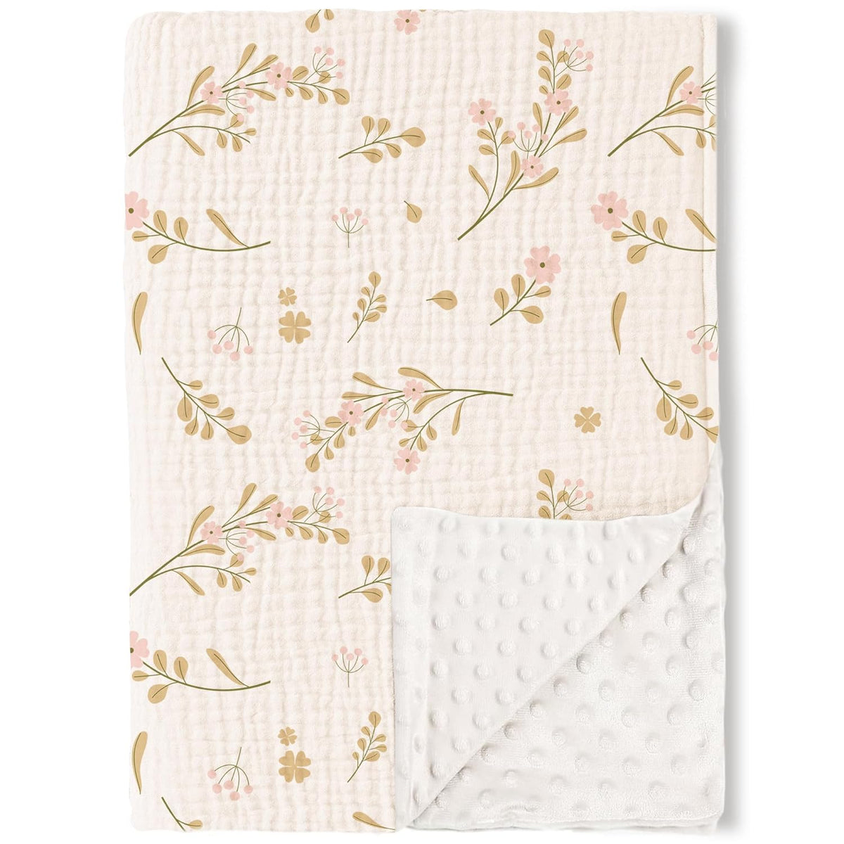 Konssy Baby Blankets for Unisex Boys Girls, Super Soft Nursery Minky Blankets with Muslin Cotton