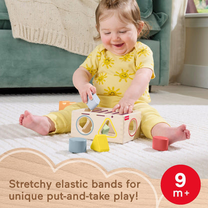 Fisher-Price Wood Baby Toy Flexi Shape Sorter, 7-Piece Wooden Activity with Elastic Bands for