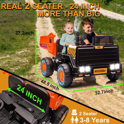 24V Ride On Dump Truck, 24inch-2 Seater Ride On Car for Kids w/Remote Control 4WD/2WD Up to 5 Mph