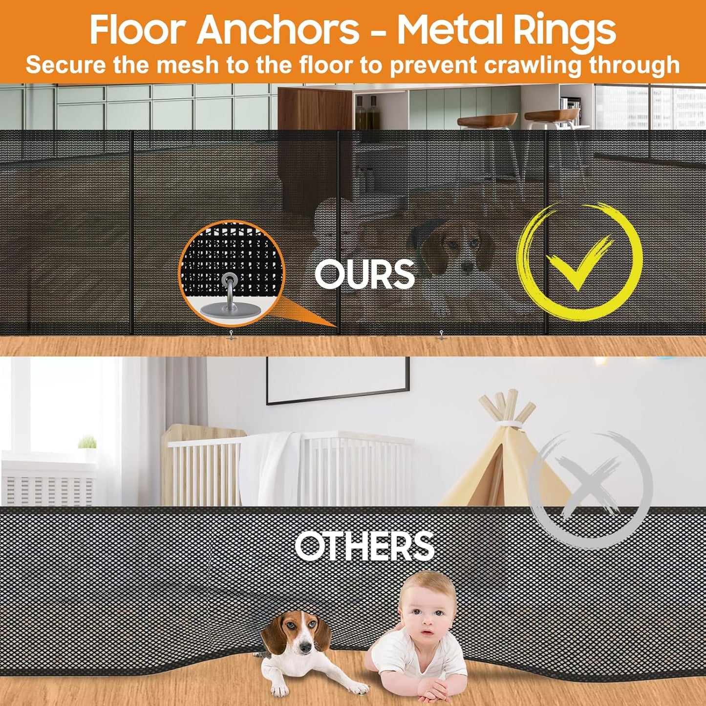 Retractable Baby Gates - 200" Extra Wide Retractable Dog Gate, 42" Extra Tall Mesh Gate Pet Gate