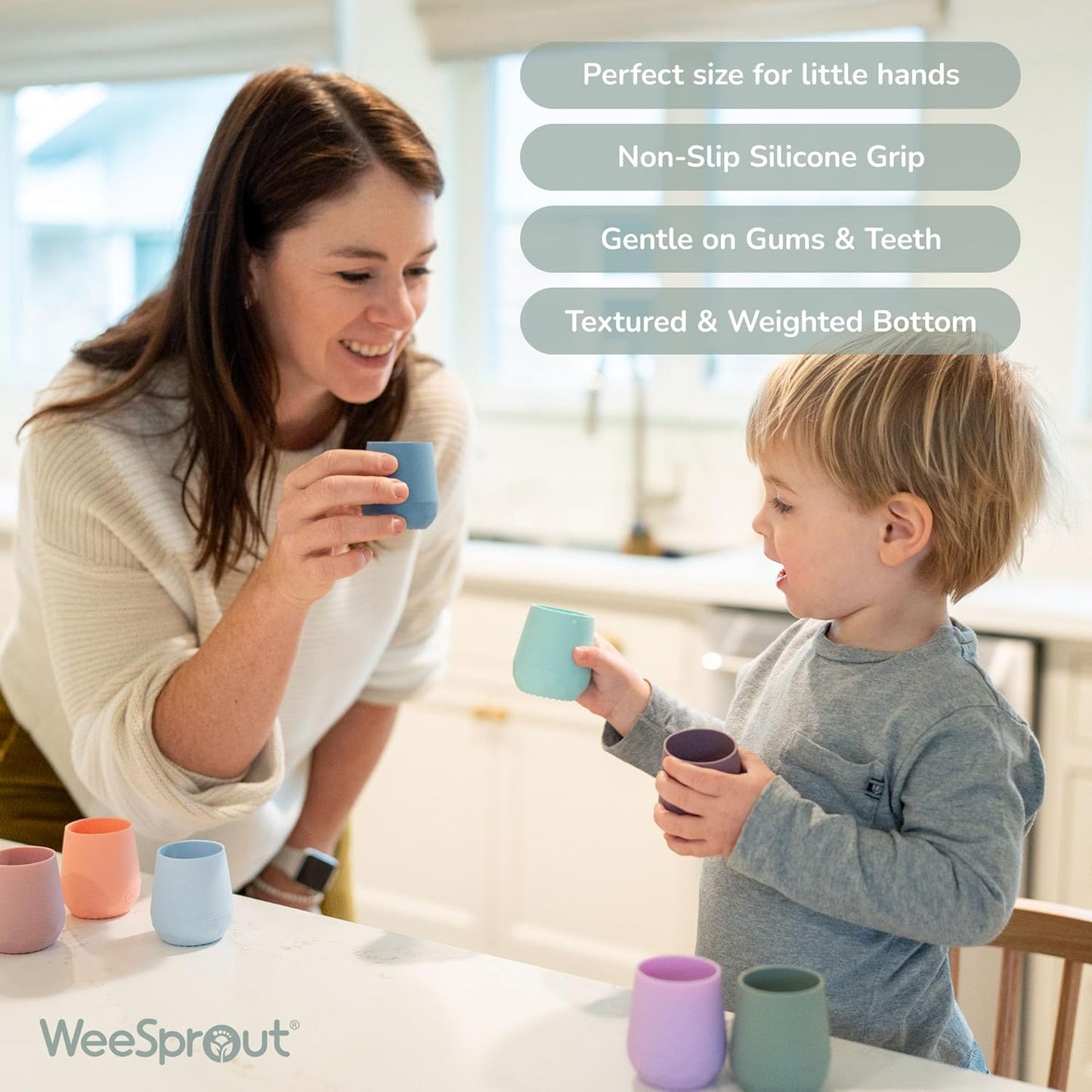 WeeSprout Silicone Baby Training Cups - Set of 2 Soft Silicone Cups - 2 oz Open Cup for Baby 6+