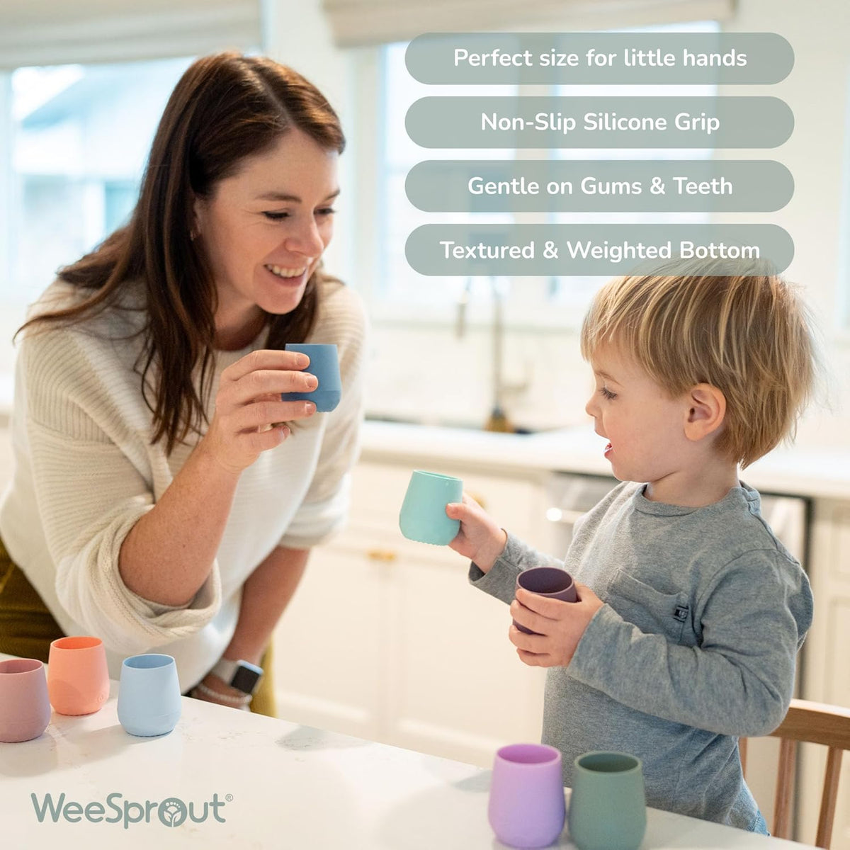 WeeSprout Silicone Baby Training Cups - Set of 2 Soft Silicone Cups - 2 oz Open Cup for Baby 6+