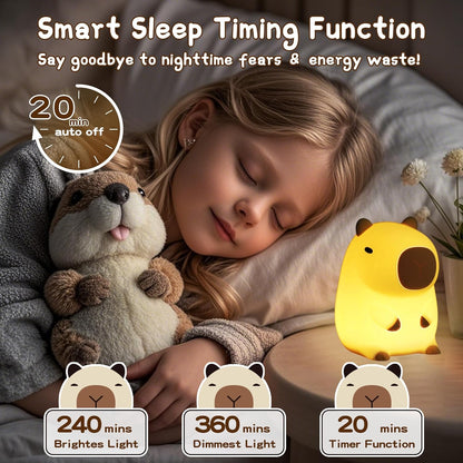 Cute Capybara Night Light, LED Squishy Novelty Animal Night Lamp,2 Levels Dimmable/Timer Nursery