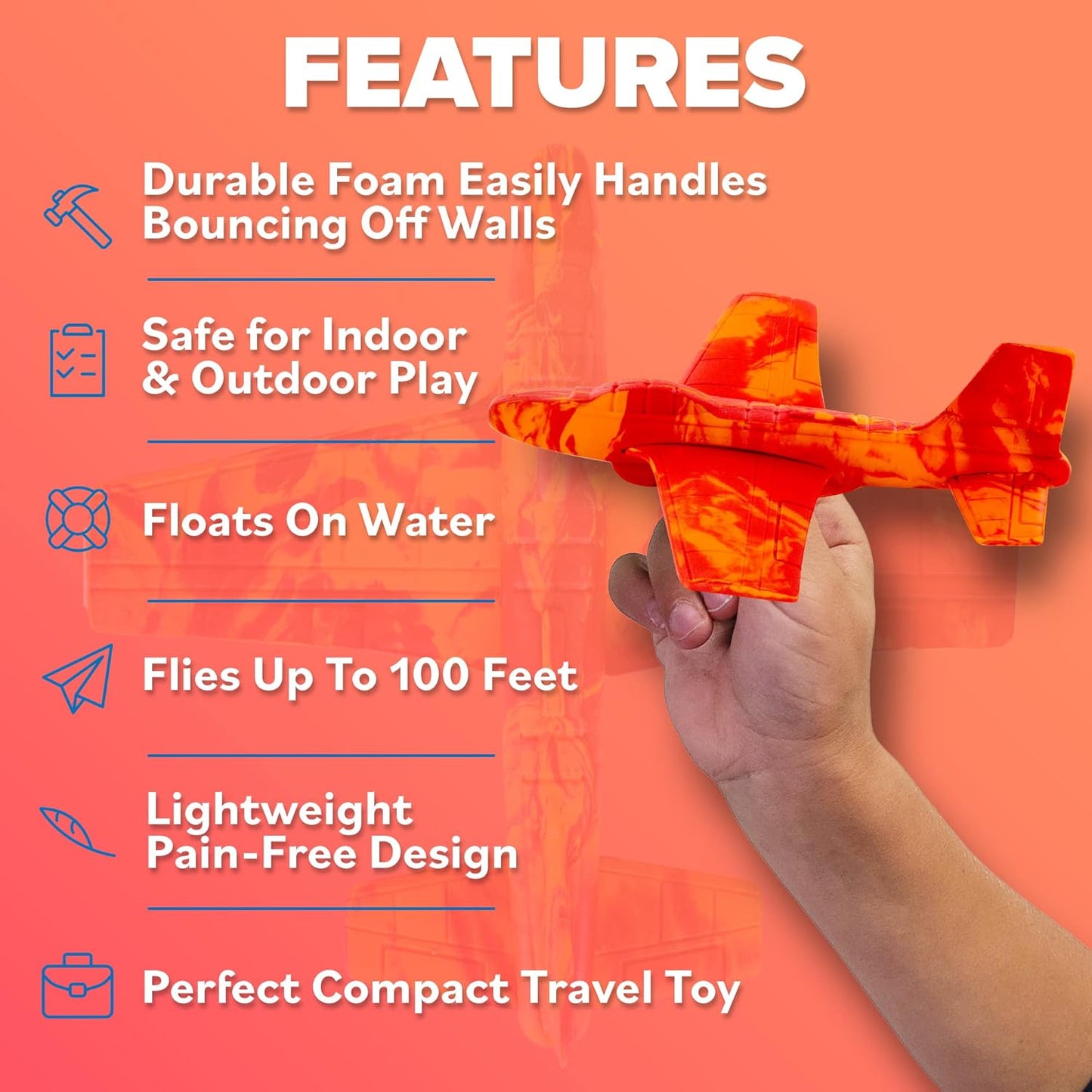 Airplane Toy Foam Glider Plane for Kids: Best Outdoor Beach Toys for Boys & Girls - Pool Toys for