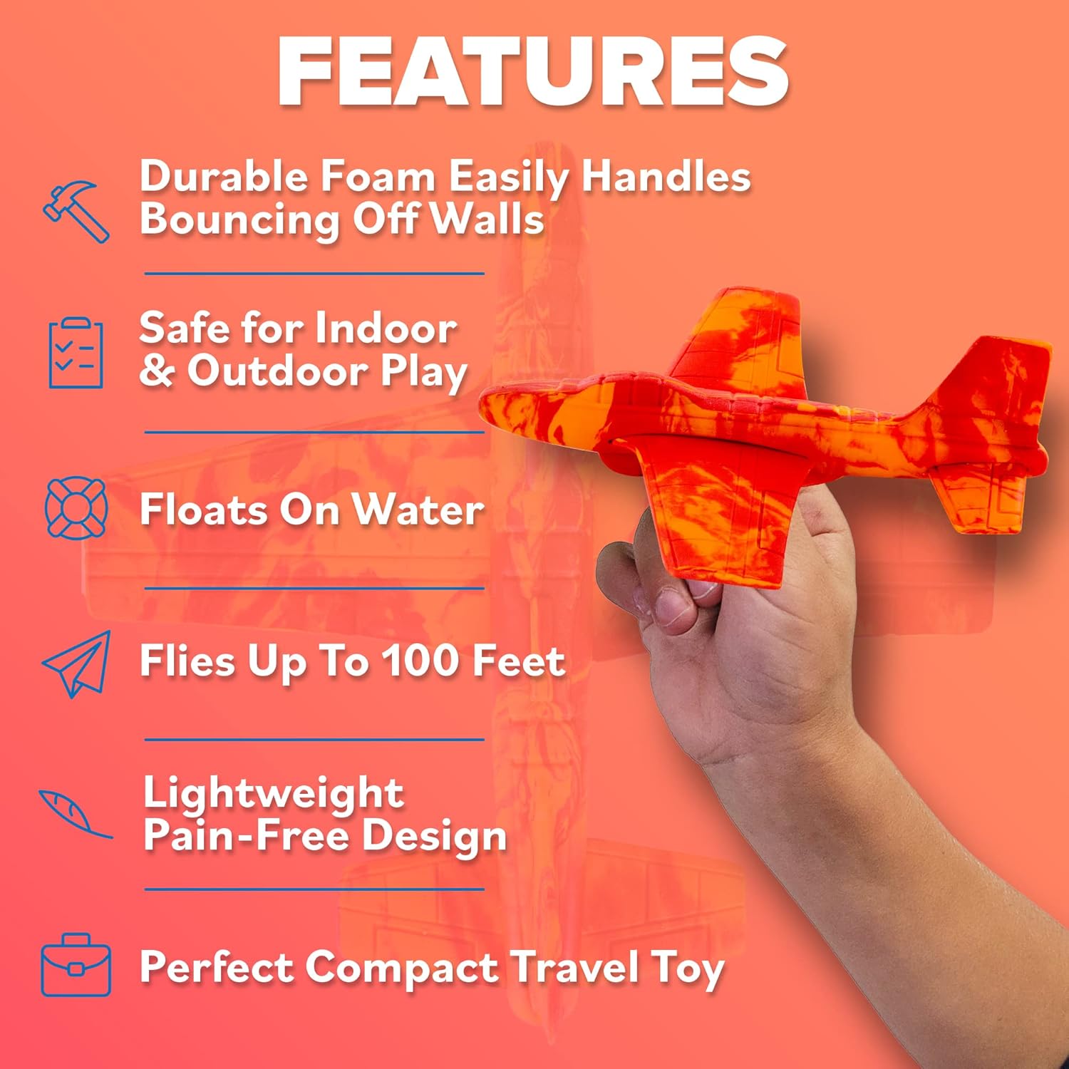 Airplane Toy Foam Glider Plane for Kids: Best Outdoor Beach Toys for Boys & Girls - Pool Toys for