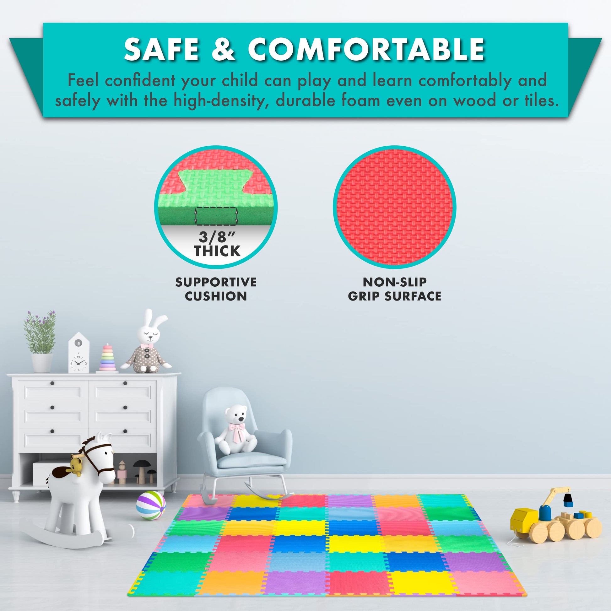 ProSource Baby Play Mat, Soft Foam Floor Tiles for Kids, Interlocking EVA Panels for Playpen Use
