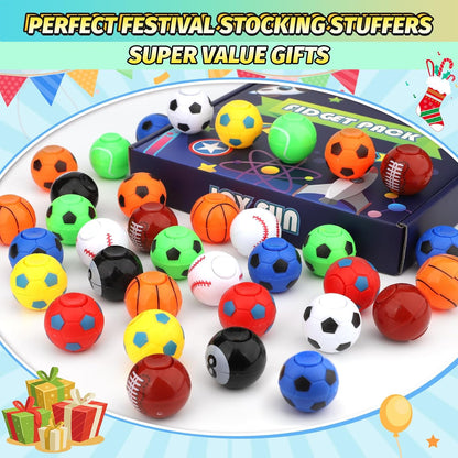 36 PCS Basketball Fidget Spinner, Soccer Ball Stress Relief Toys for Kids Adults, Goodie Bag