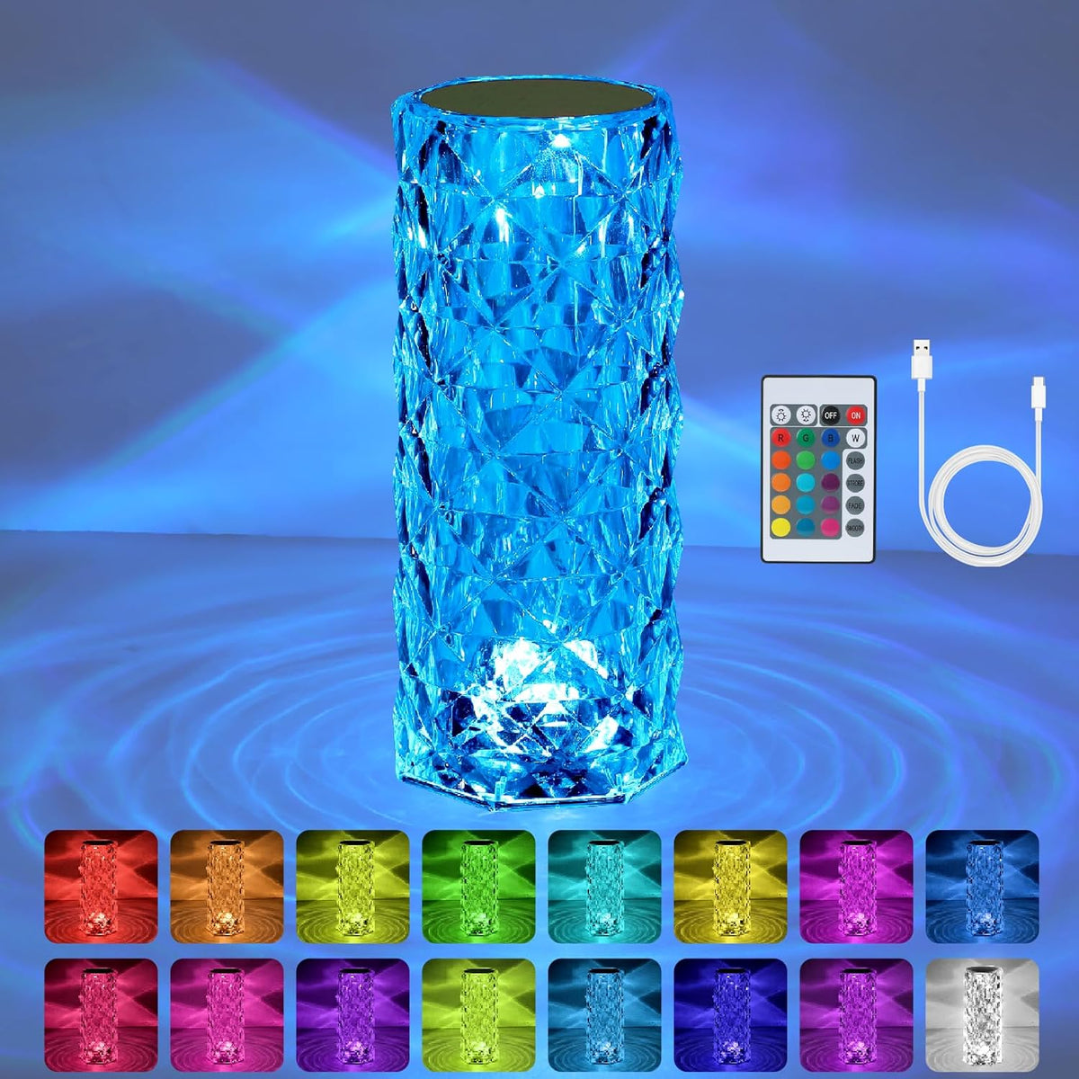VoMii Crystal Lamp Touch, RGB 16 Colors Changing Night Light, Rechargeable Crystal Table Lamp
