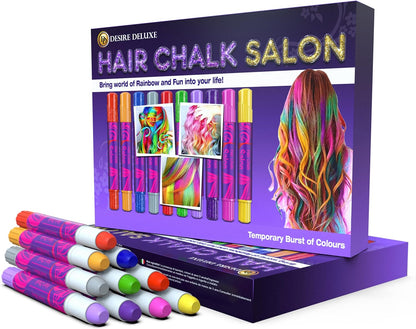 Desire Deluxe Hair Chalk for Girls Makeup Kit of 10 Temporary Colour Pens Gifts, Great Toy for Kids