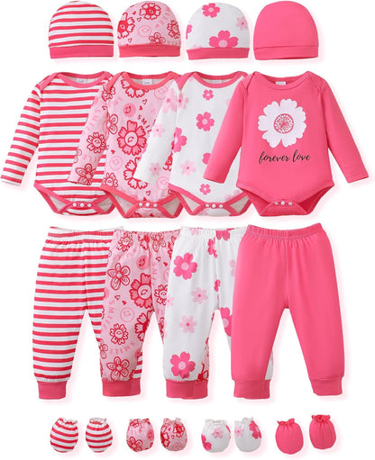 NZRVAWS Newborn Baby Boy Girl Clothes Unisex Infant Romper Pants Set Hat 4-Pack Outfits 0-12 Months
