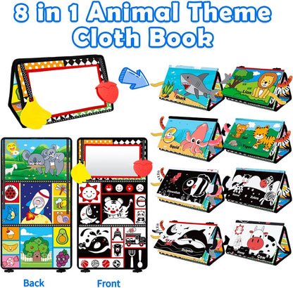 Baby Toys 0-6 Months - Tummy Time Toy Baby Mirror Infant Toys with Cloth Book - Black and White