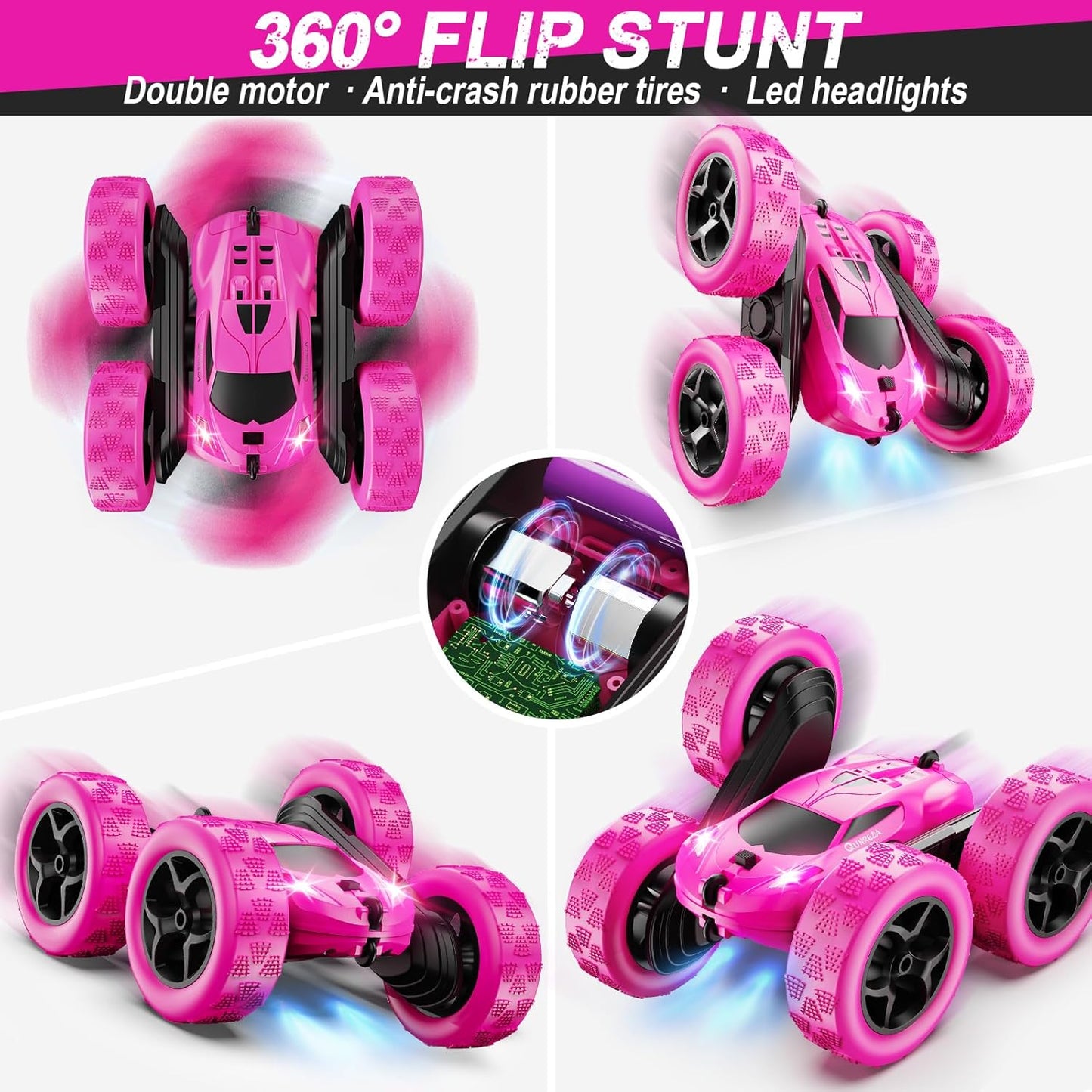 RC Cars, Rose Remote Control Car for Girls, 2.4 GHZ Double Sided RC Stunt Car 360° Rotating Remote