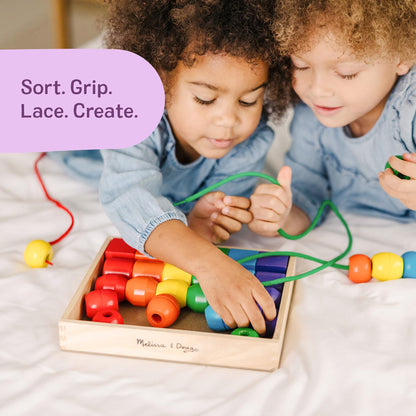 Melissa & Doug Primary Lacing Beads - Educational Toy with 30 Wooden Beads and 2 Laces for