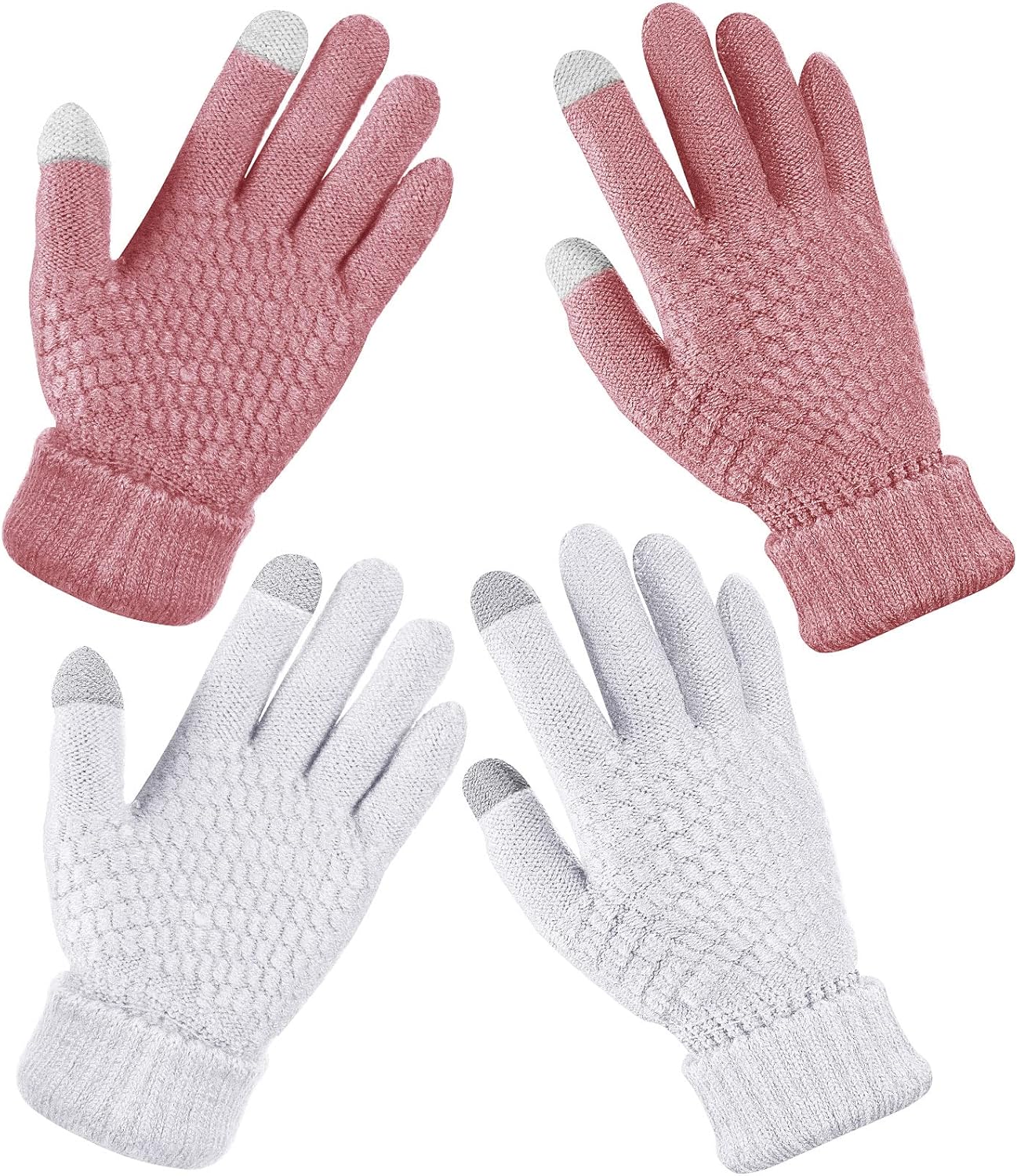 Geyoga 2 Pairs Women's Winter Touch Screen Gloves Soft Warm Fleece Lined Knit Elastic Cuff Winter
