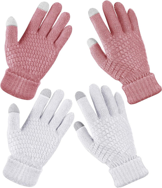Geyoga 2 Pairs Women's Winter Touch Screen Gloves Soft Warm Fleece Lined Knit Elastic Cuff Winter