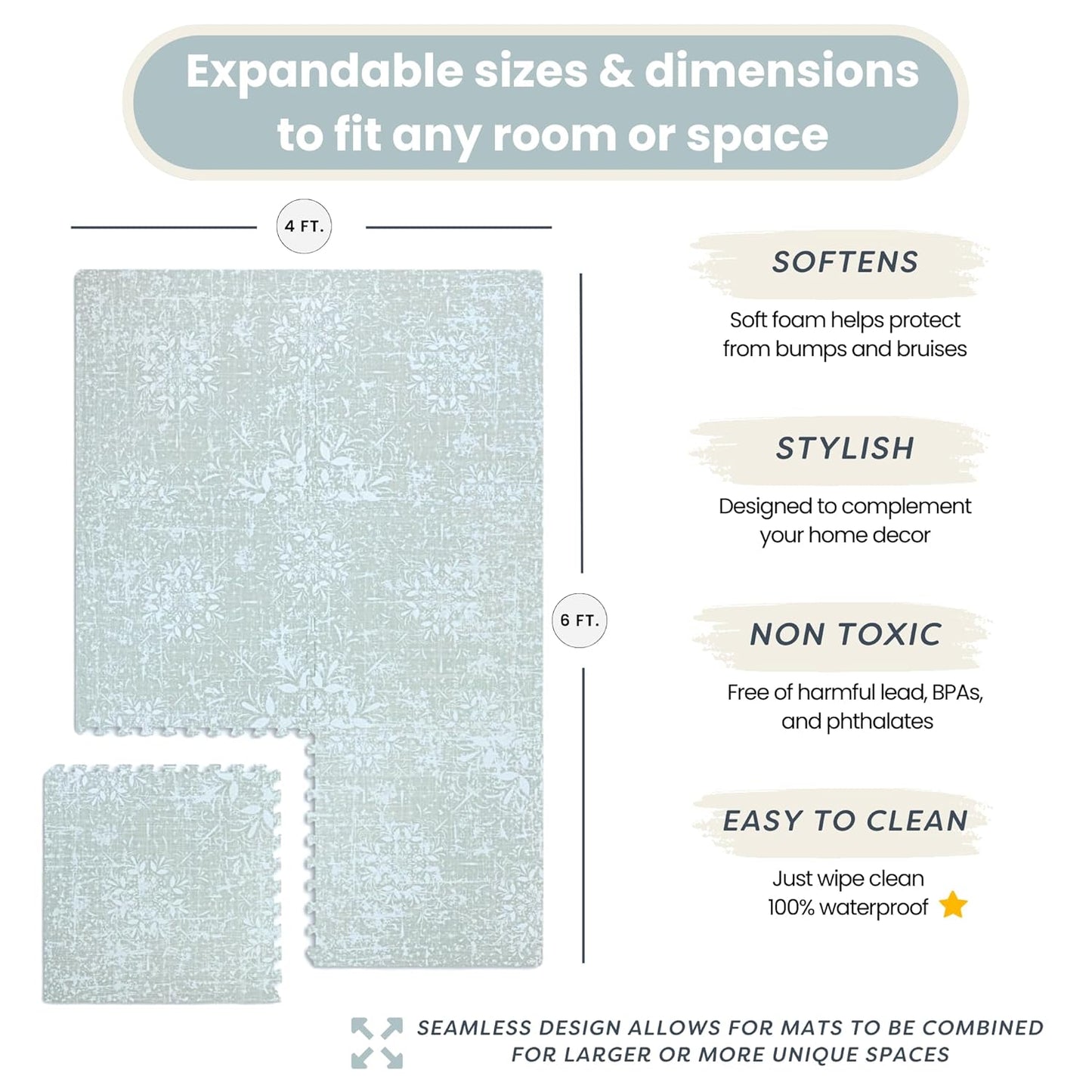 Baby Play Mats for Floor - Eden (4x6ft) - Premium EVA Foam Play Mat for Babies & Toddlers - Perfect