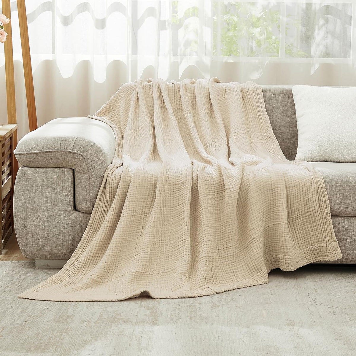 EMME Cotton Bed Blanket Twin Size Soft Muslin Boho Bedding Lightweight Breathable Twin Blanket All