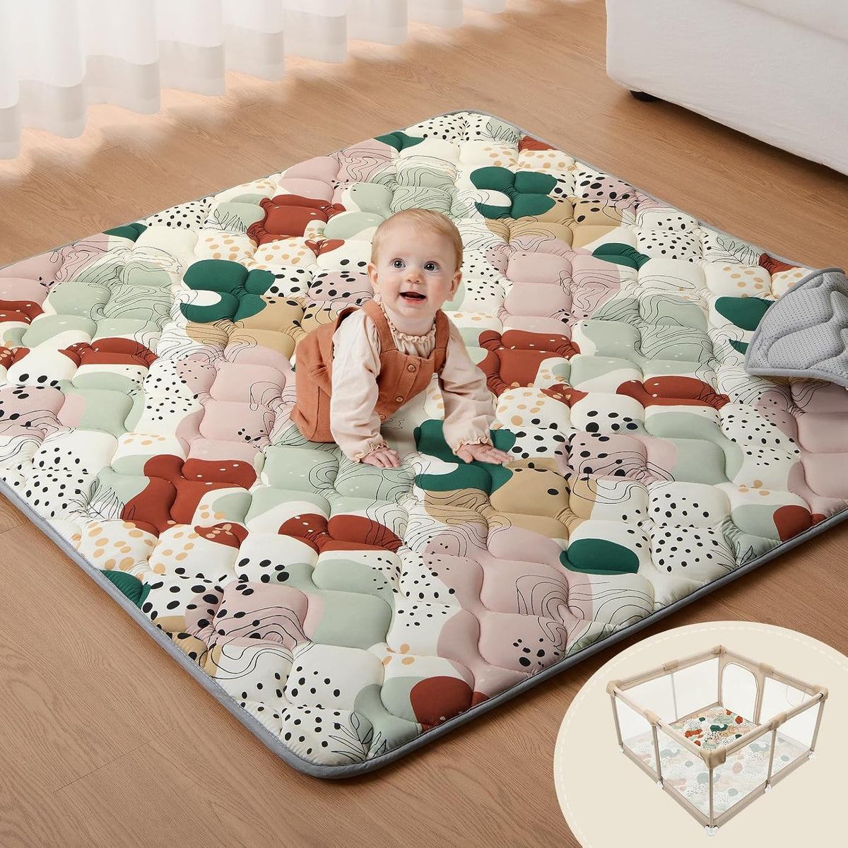 Blissful Diary Baby Play Mats for Floor, 47x47 Inch Playpen Mat, Thicken Padding Foam Playmate for