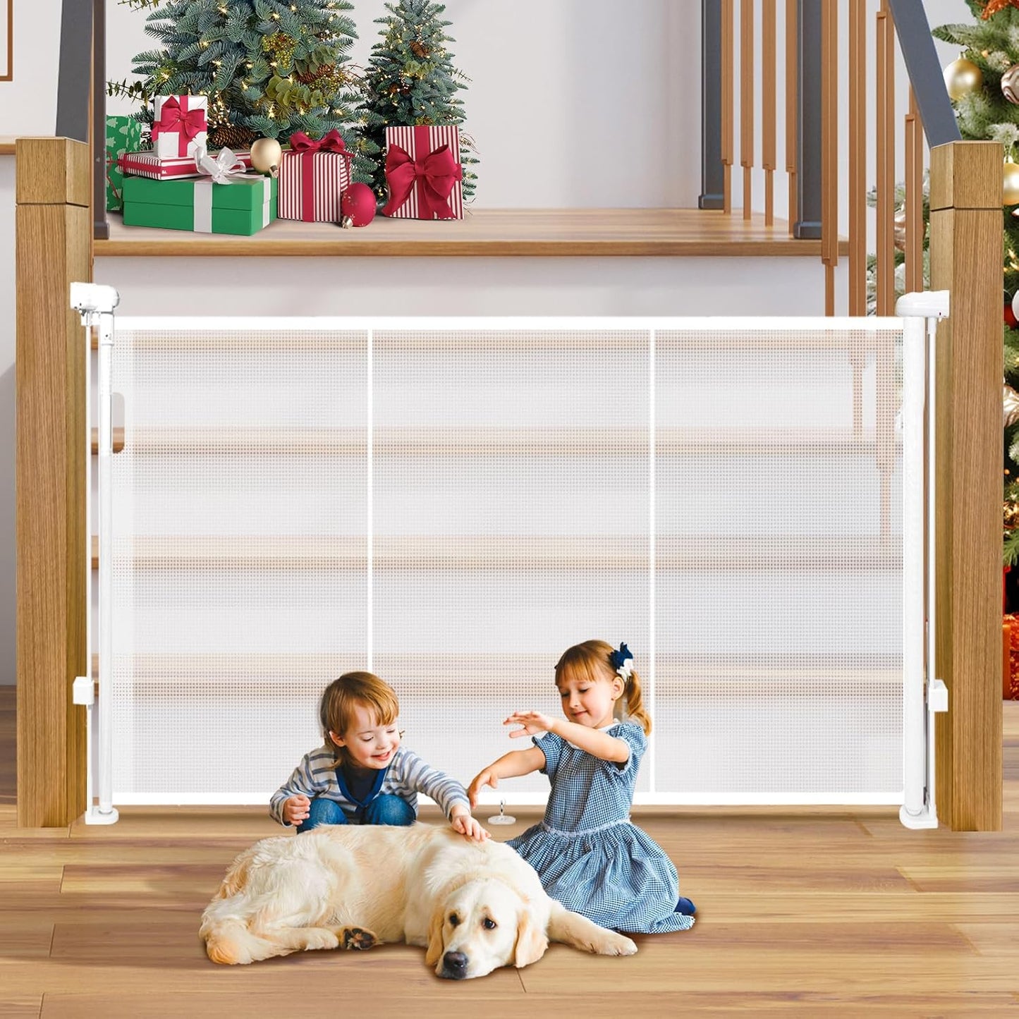 42" Extra Tall Retractable Baby Gates Dog Gate for Stairs, 55" Wide Mesh Baby Gate Pet Gate with
