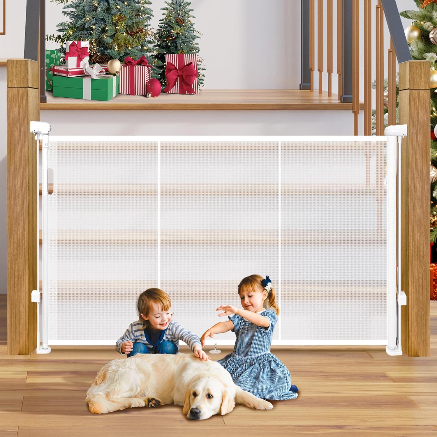 42" Extra Tall Retractable Baby Gates Dog Gate for Stairs, 55" Wide Mesh Baby Gate Pet Gate with