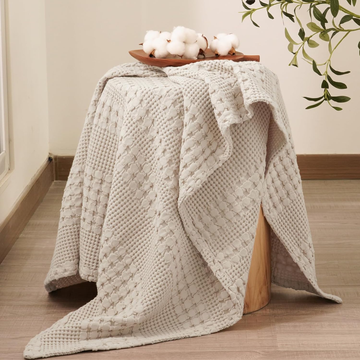 PHF 100% Cotton Waffle Weave Throw Blanket, Soft Lightweight Breathable Cozy Summer Throws for