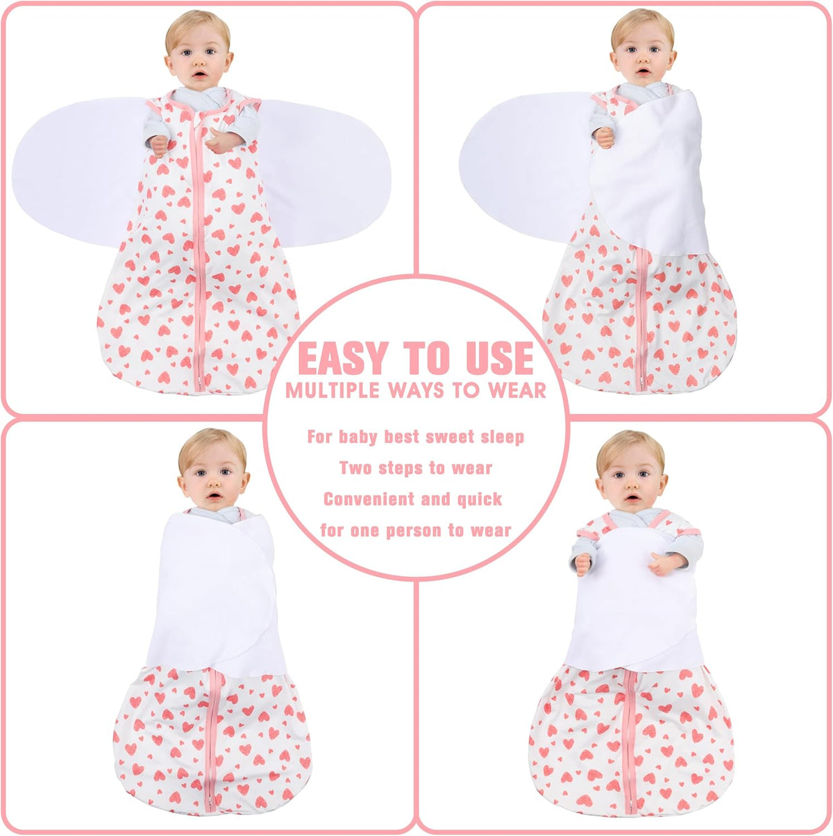 Newborn Sleep Sack Baby Swaddle,3-6 Months,3-Way Adjustable Wearable Blanket,100% Rayon Cotton