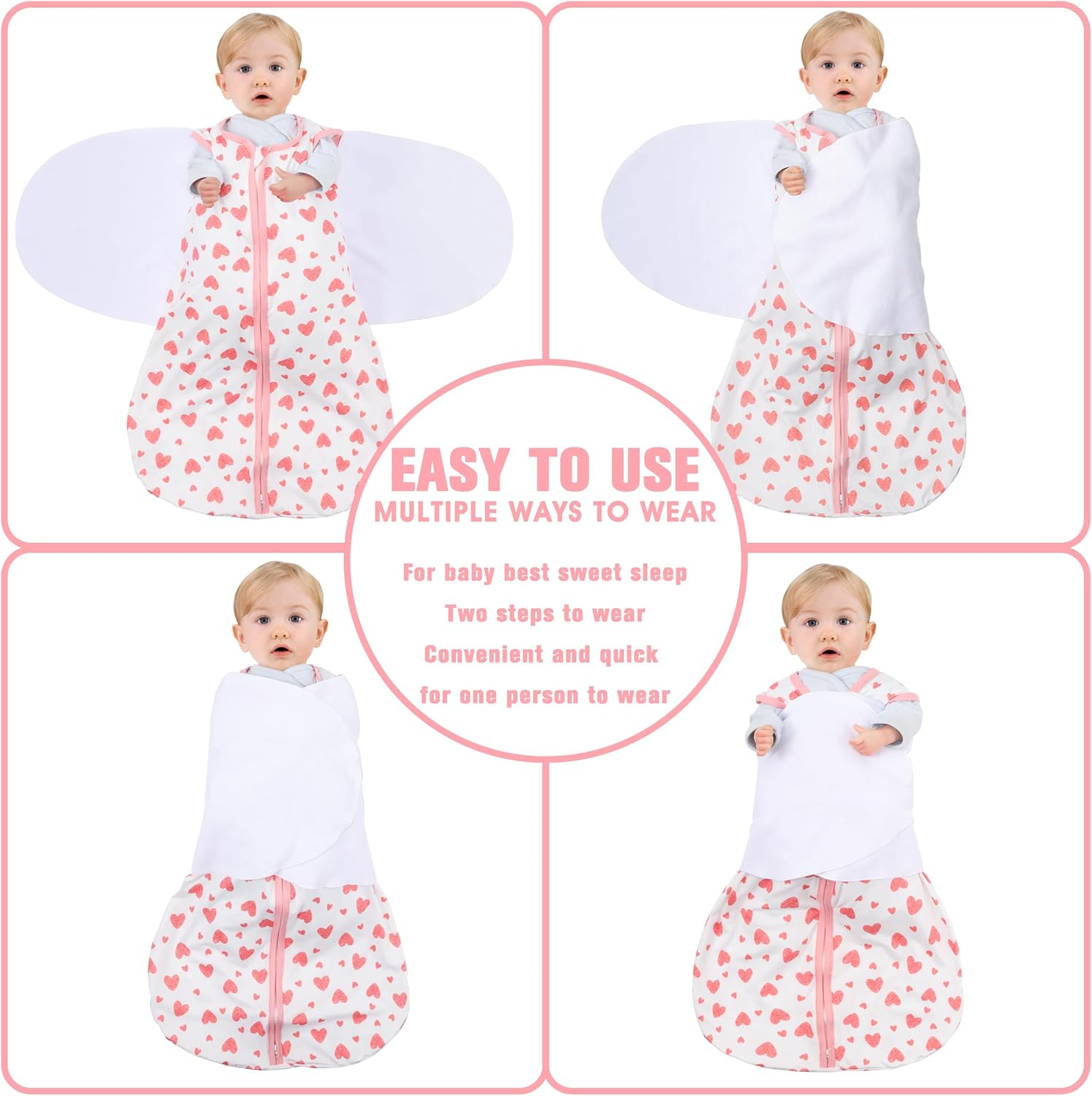 Newborn Sleep Sack Baby Swaddle,3-6 Months,3-Way Adjustable Wearable Blanket,100% Rayon Cotton