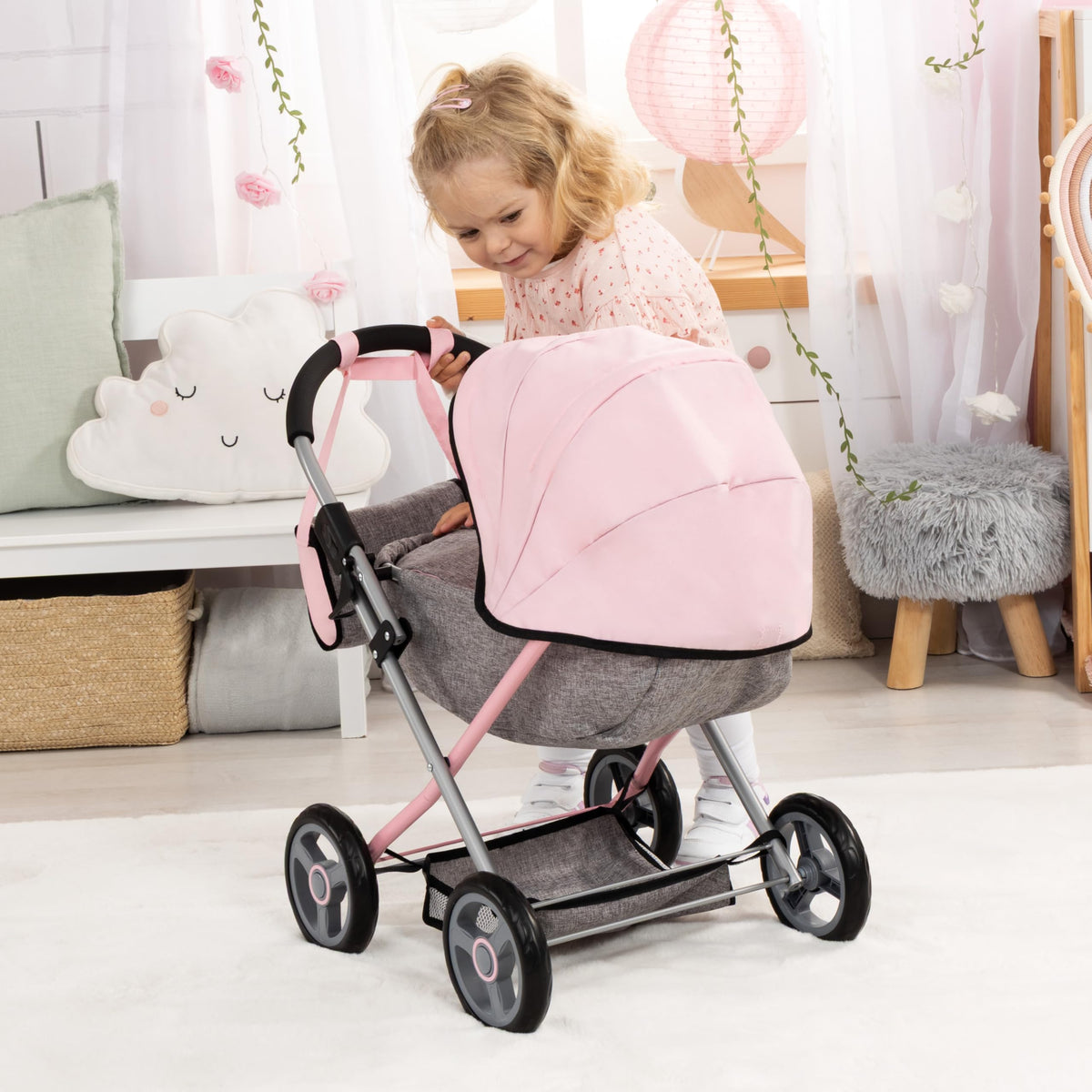 Bayer Baby Doll Stroller Toy Set with Bag - Pink Carriage for 18 Inch Dolls