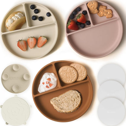 Moonkie Suction Plates for Baby | 100% Silicone BPA-Free Baby Plates with Lids and Food Cover |