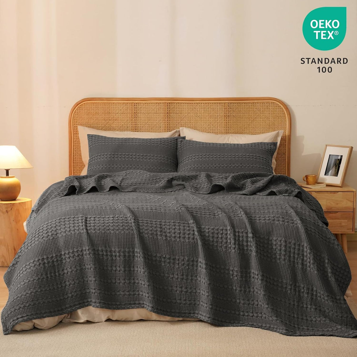 PHF 100% Cotton Waffle Weave Blanket Twin Size, Soft Lightweight Breathable Cozy Summer Blankets
