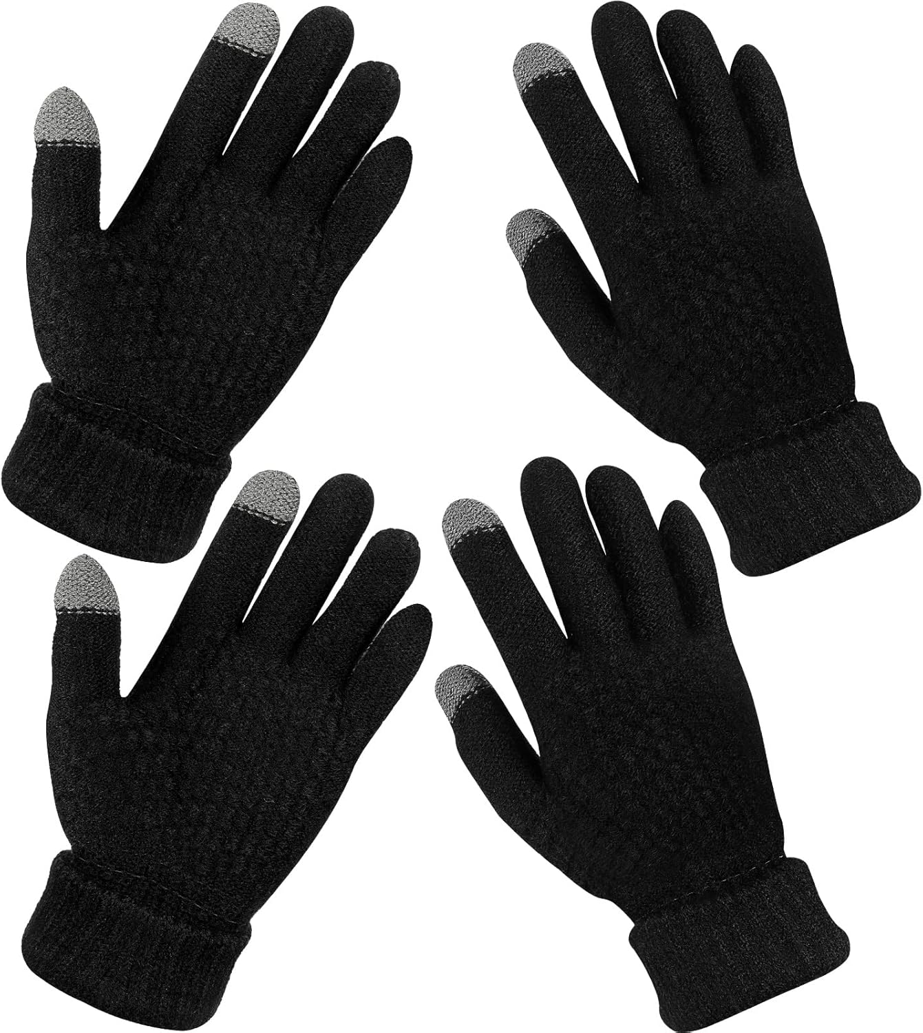 Geyoga 2 Pairs Women's Winter Touch Screen Gloves Soft Warm Fleece Lined Knit Elastic Cuff Winter