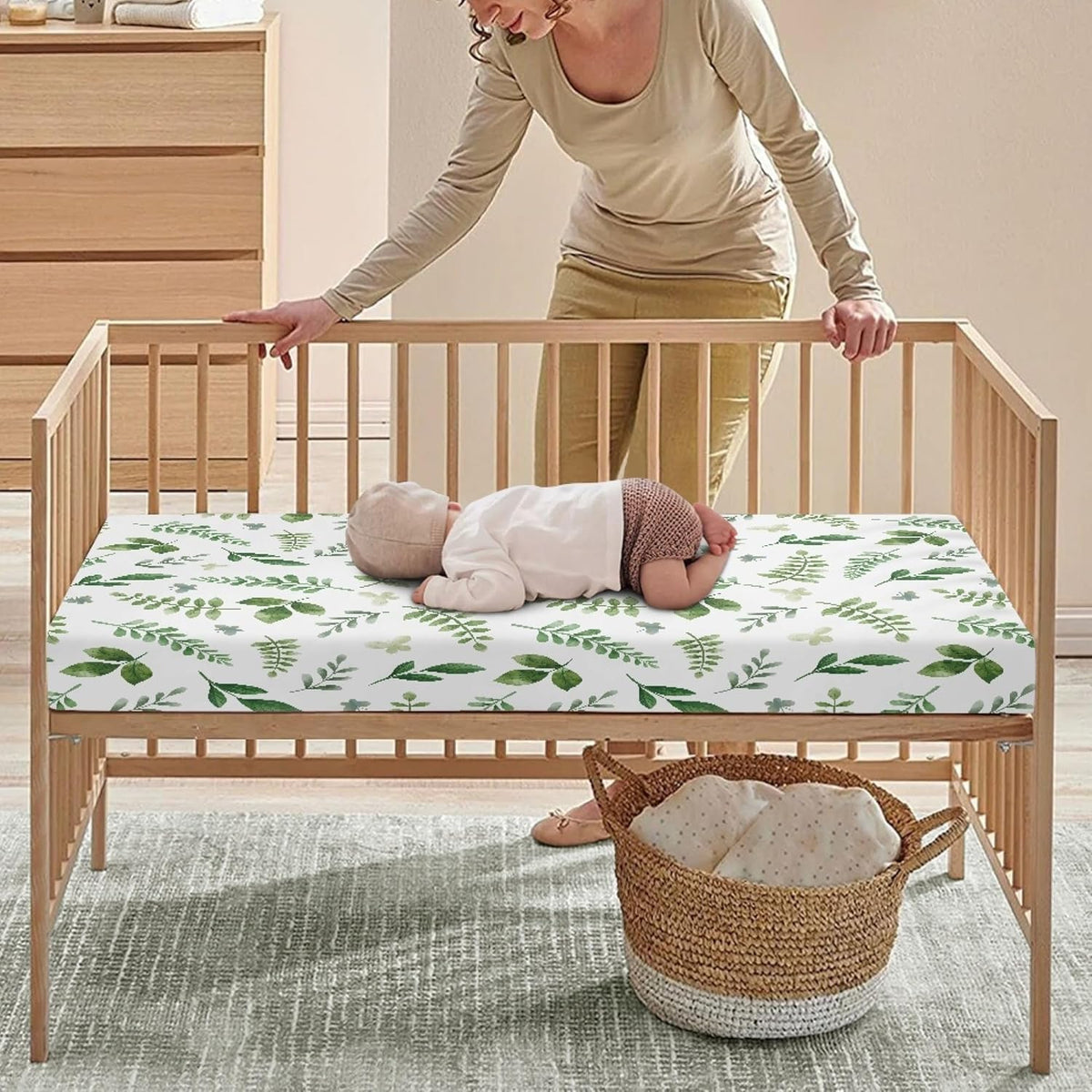 Lovely Green Flower Fitted Crib Sheet Plants Baby Crib Sheet Fit Standard Crib and Toddler