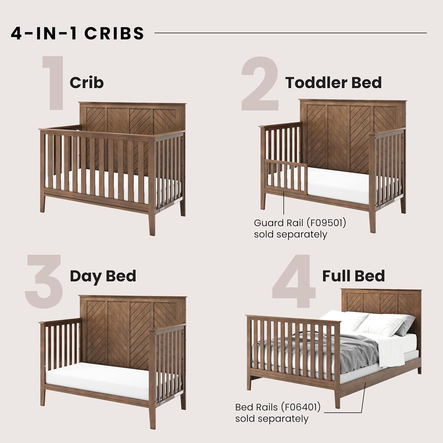 Child Craft Atwood 4-in-1 Convertible Crib, Baby Crib Converts to Day Bed, Toddler Bed and Full