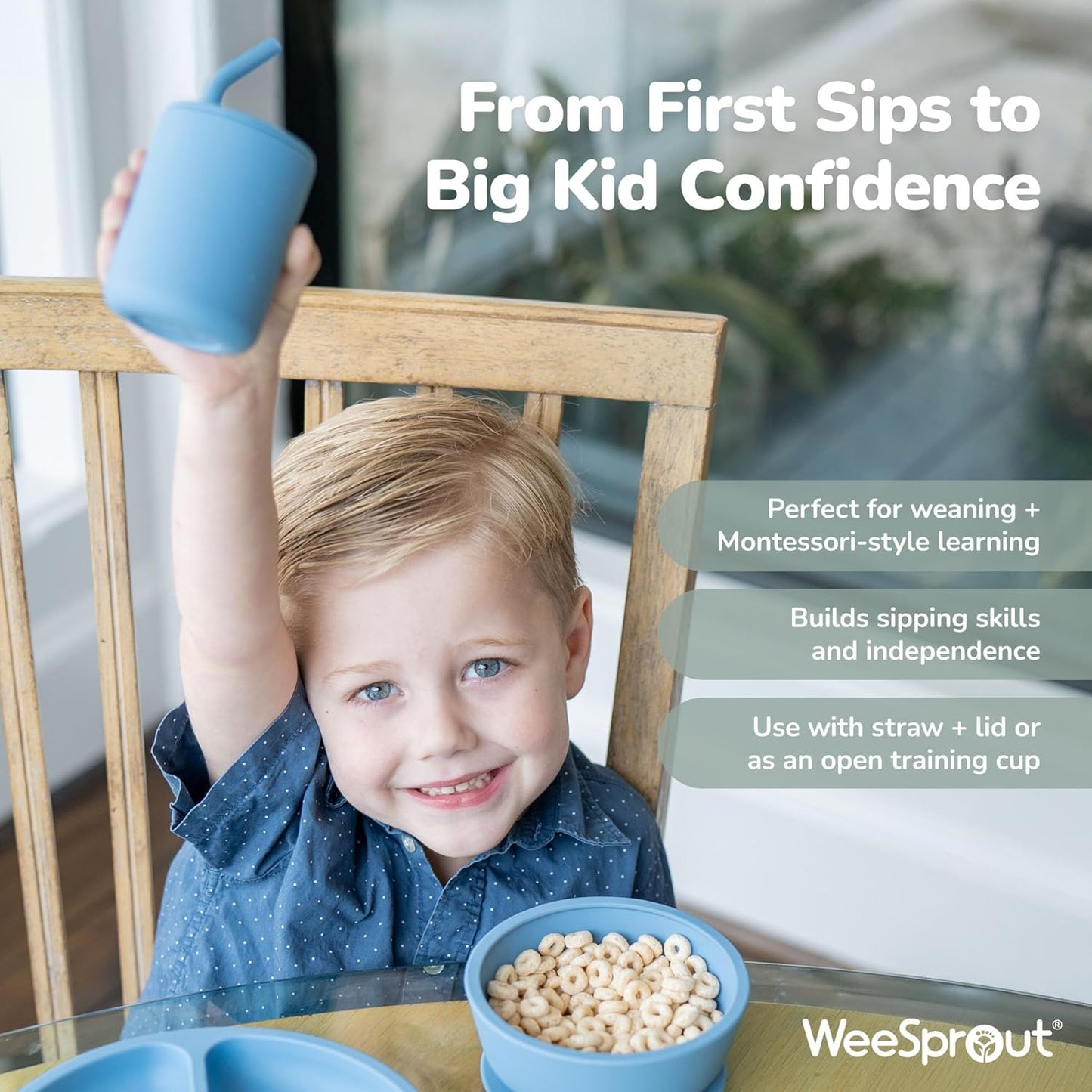 WeeSprout Silicone Baby Cups With Straws and Lids, 4 & 8 oz Options, Set of 2, Food Grade Toddler