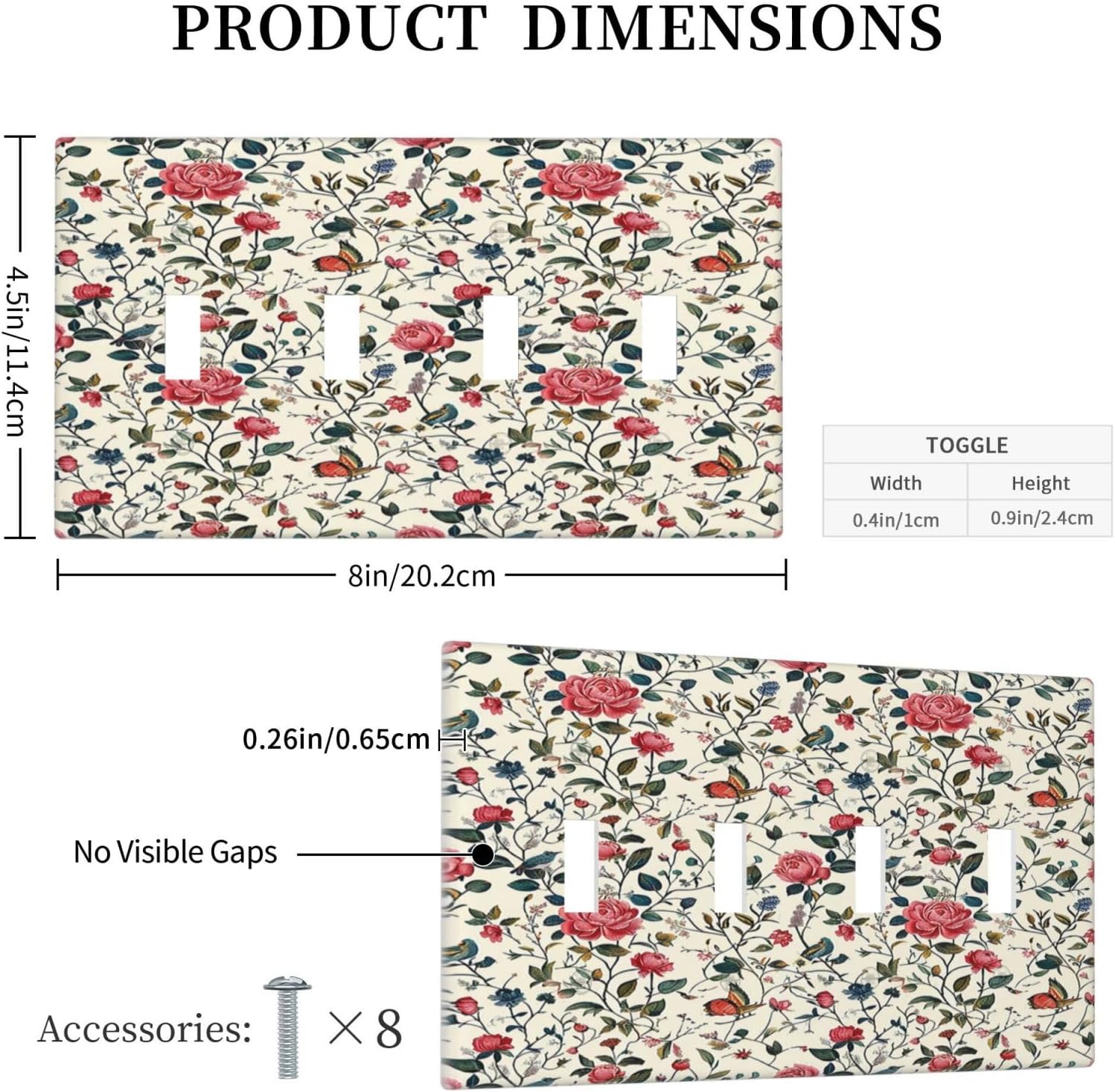 Light Switch Covers Vintage Flowers Rose Leaf Bird Butterfly Quad Toggle Electrical Faceplate 4