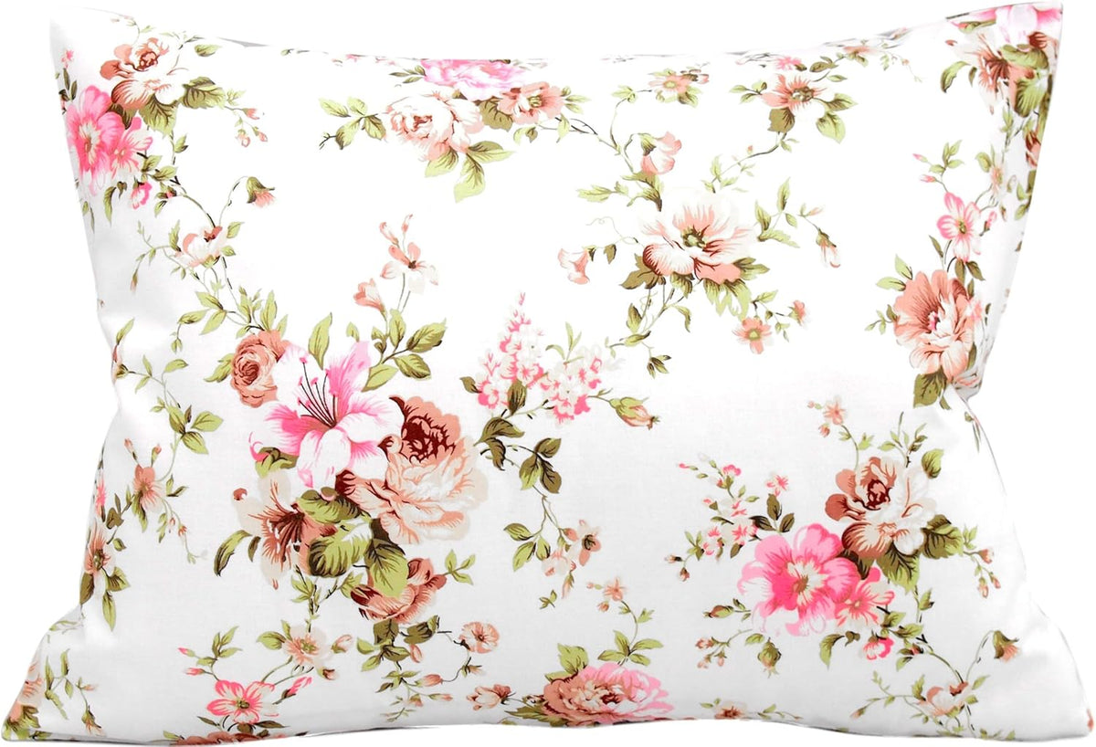 Toddler Pillow Cases 13 x 18 Cotton - Flower Pink Toddler Pillowcase Girl, Rose Girly Pillow Case