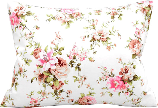 Toddler Pillow Cases 13 x 18 Cotton - Flower Pink Toddler Pillowcase Girl, Rose Girly Pillow Case