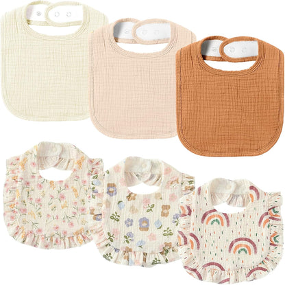 AMAWMW Muslin Baby Bibs for Unisex Boys Girls 6Pack Baby Bandana Drool Bibs Adjustable Newborn Bib